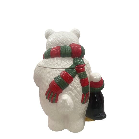 Vintage Caroling Polar Bear & Penguin Christmas Cookie Jar Ceramic W/Box CELLAR - Picture 16 of 16